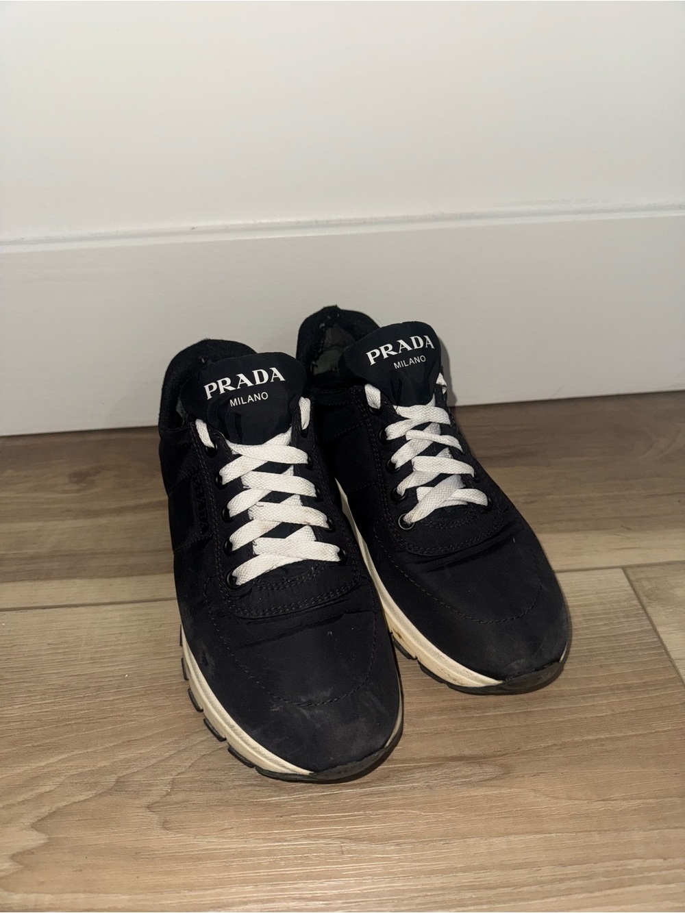 Prada Milano Men’s Black Suede Lace-Up Sneakers - Picture 2 of 12